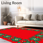 Crimson Green Floral Medallion Border Rug
