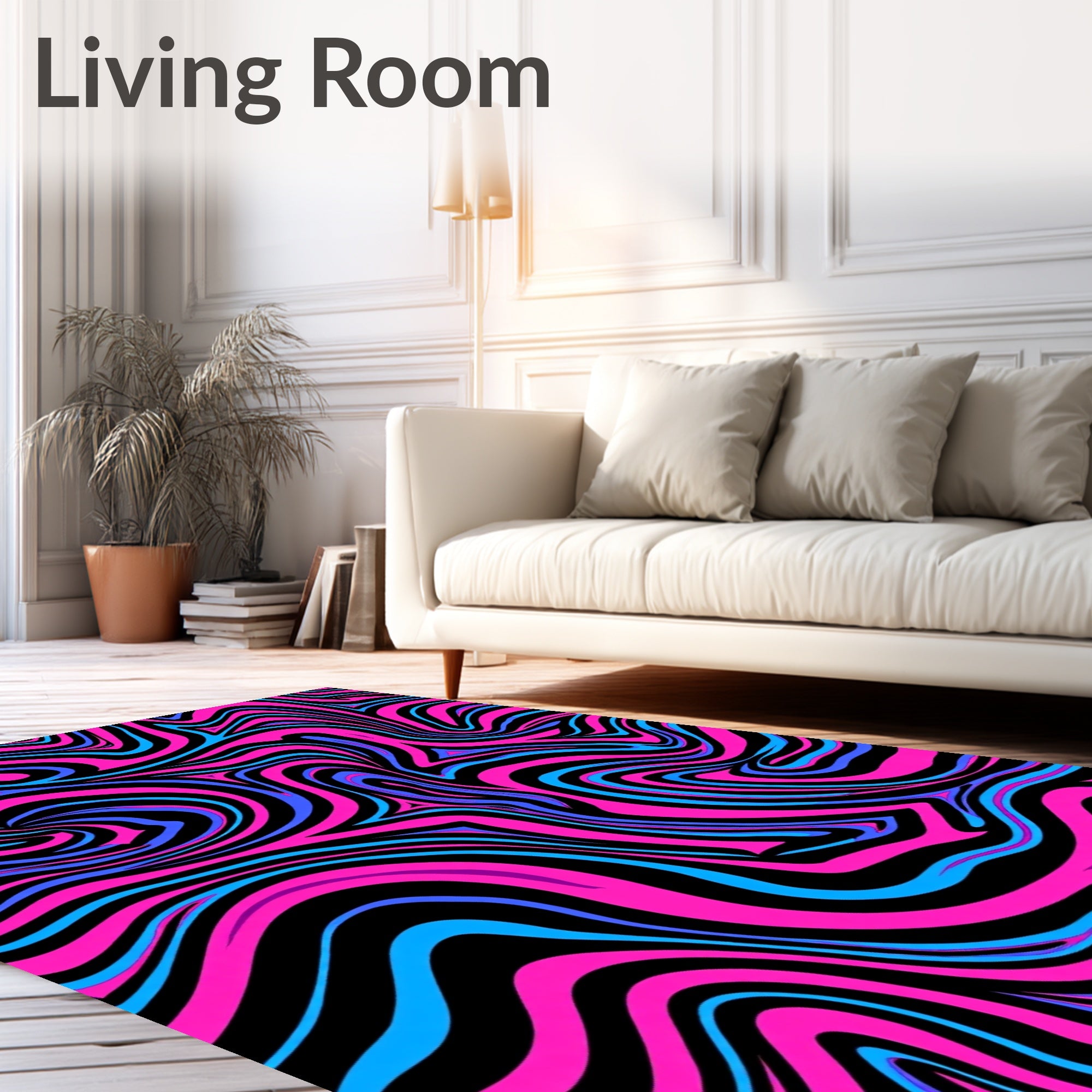 Vibrant Hot Pink Blue Swirl Rug