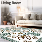 Elegant White Emerald Swirl Floral Rug