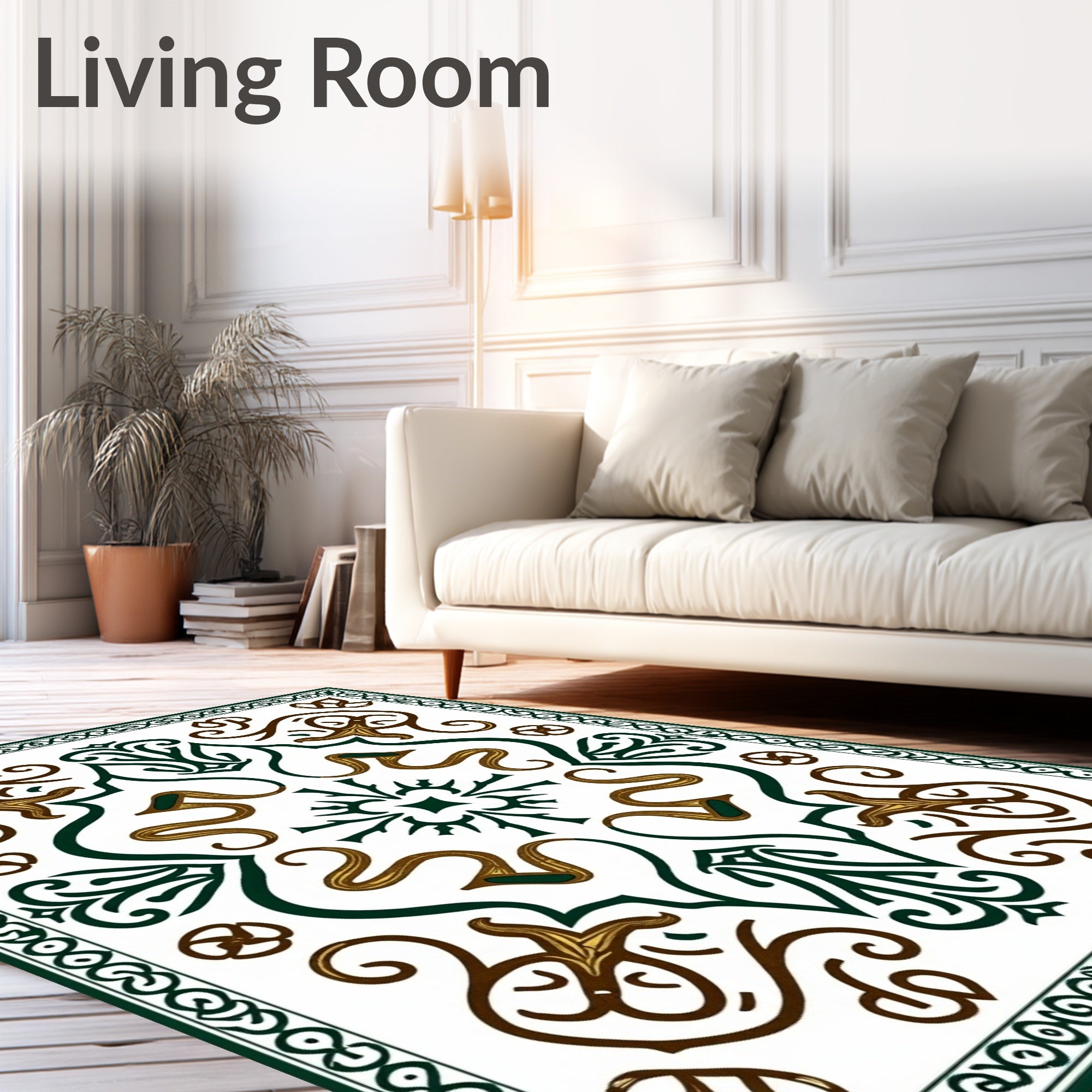 Elegant White Emerald Swirl Floral Rug