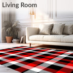 Bold Red Black White Plaid Check Rug