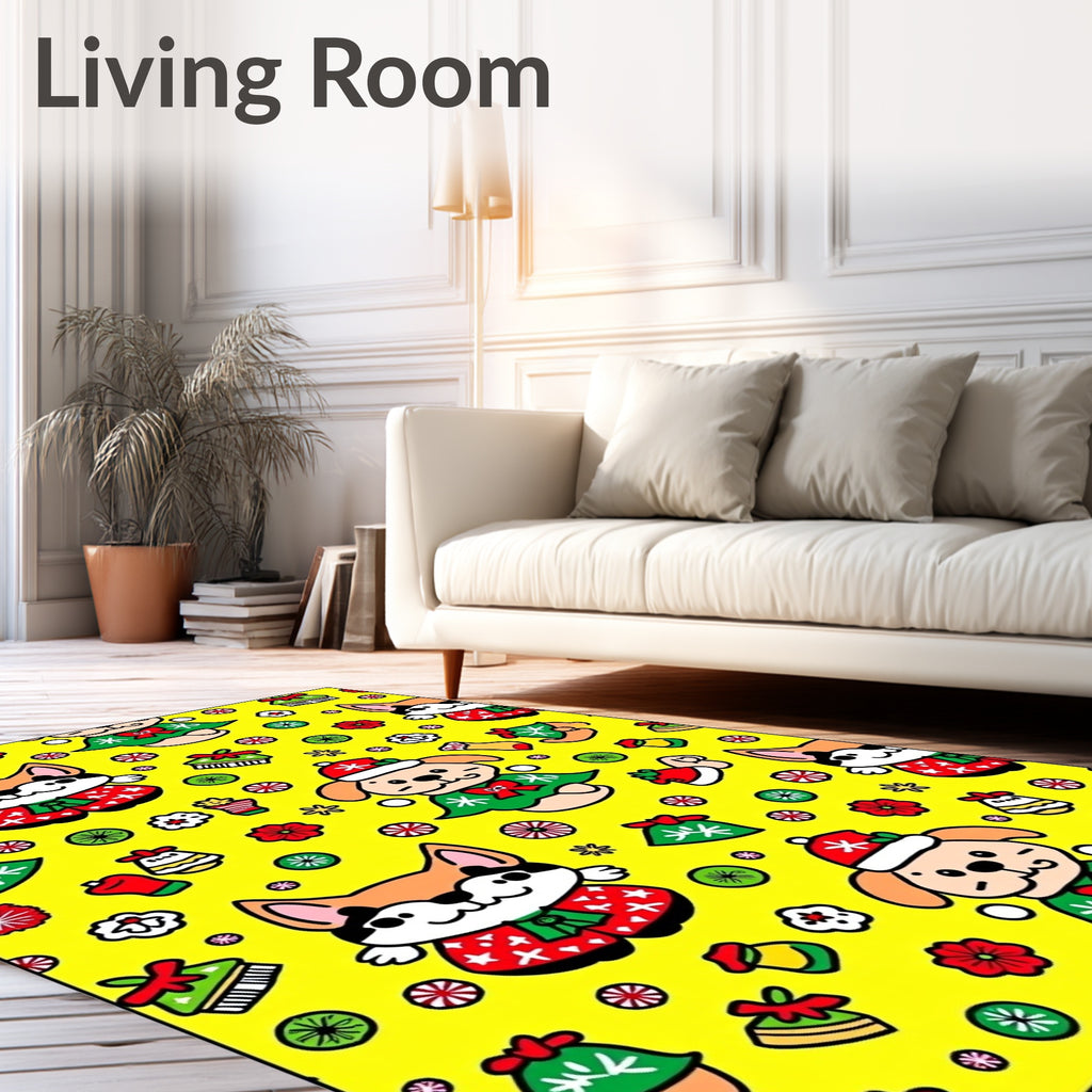 Christmas Dogs Yellow Polka Dot Companions Rug