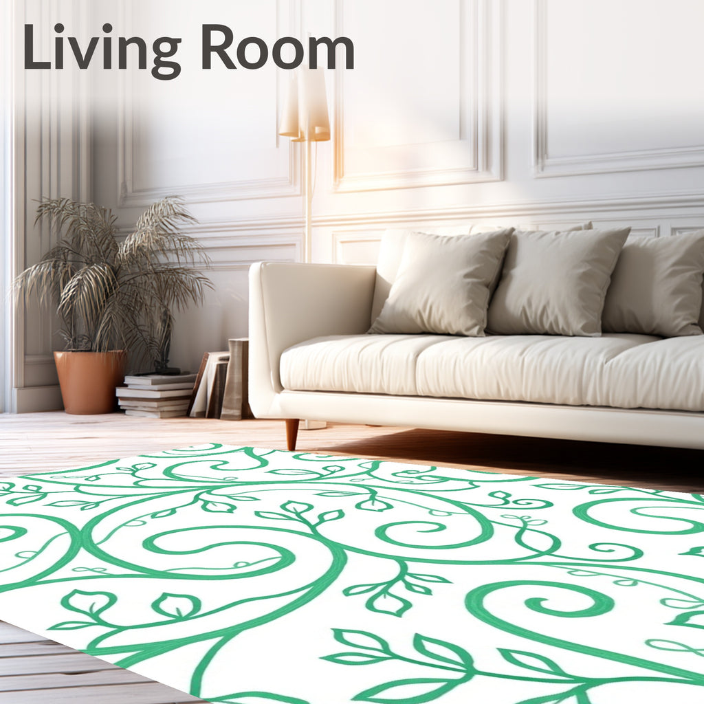 Emerald Vine Swirls Botanical Rug