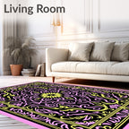 Pink Yellow Black Floral Medallion Rug