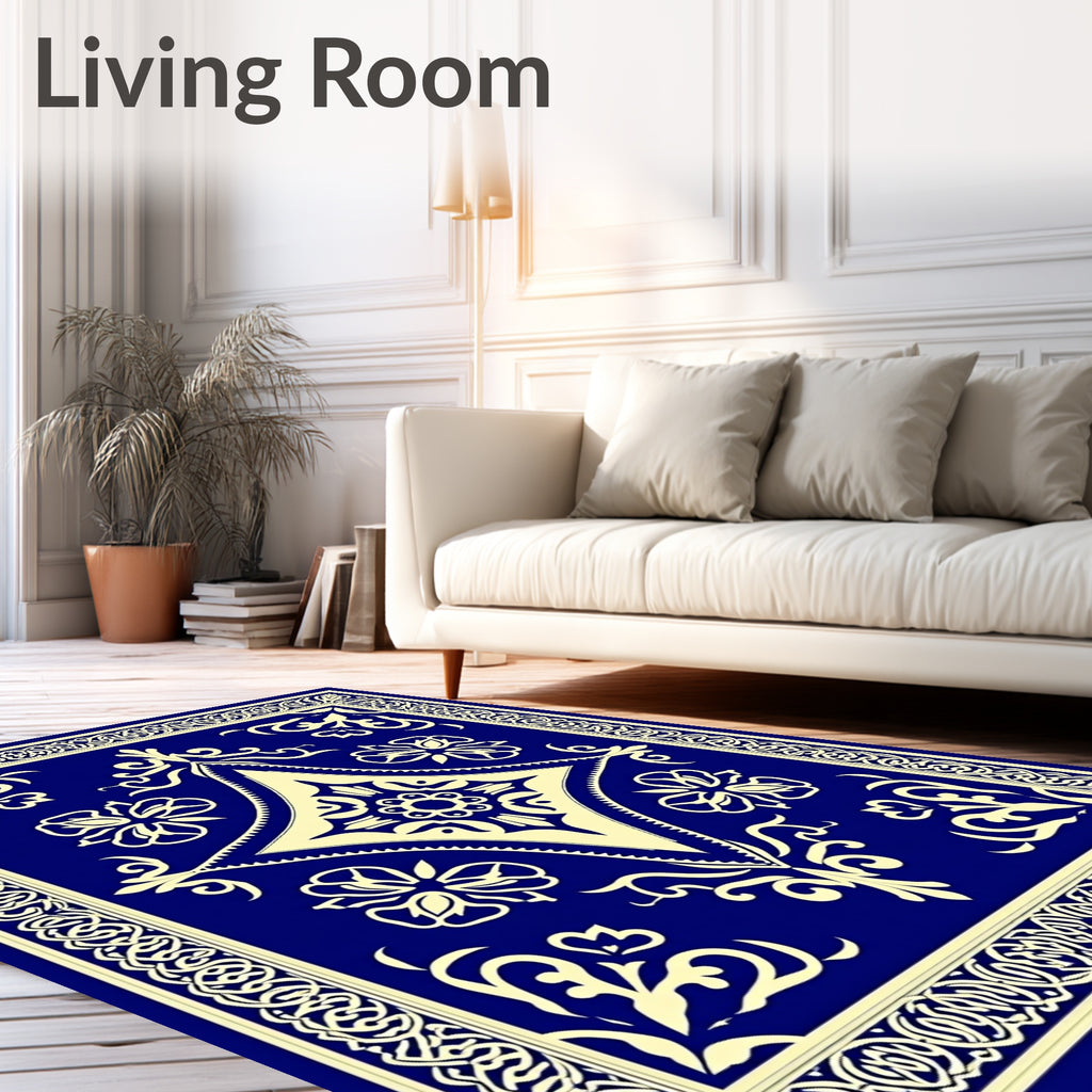 Regal navy ornate floral medallion Rug
