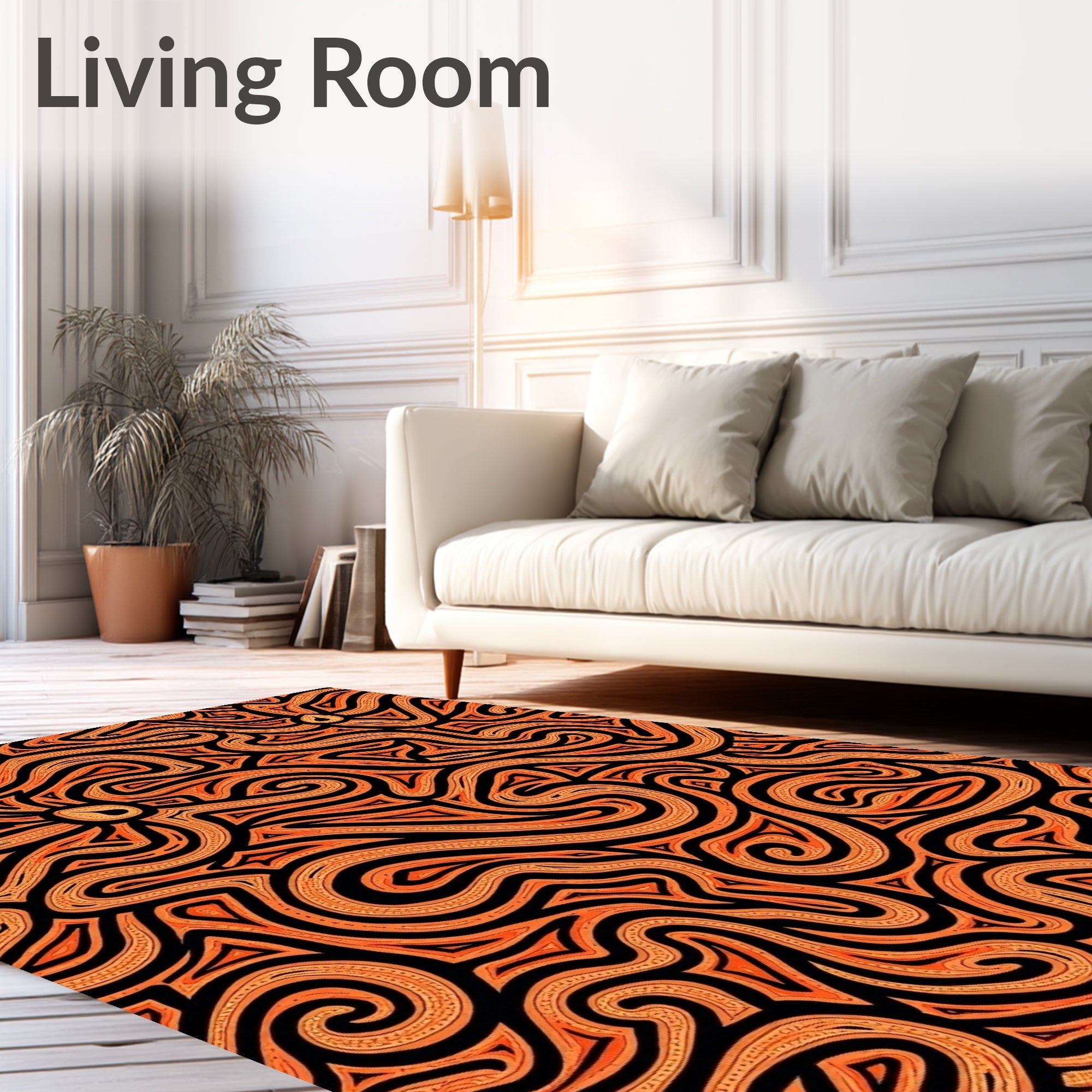 Vibrant Orange Swirl Abstract Rug