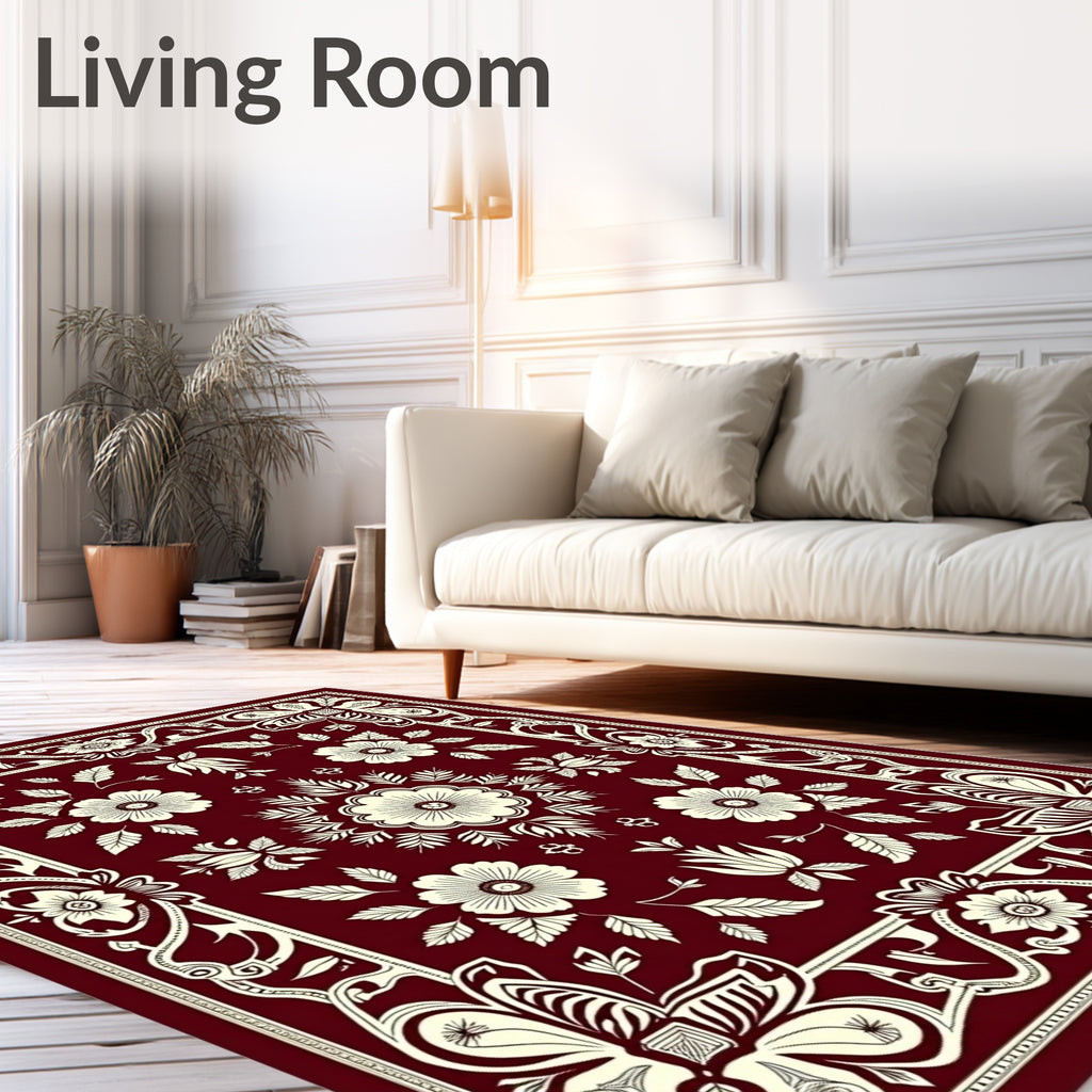 Rich Scarlet Cream Botanical Ornament Rug