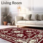Rich Scarlet Cream Botanical Ornament Rug