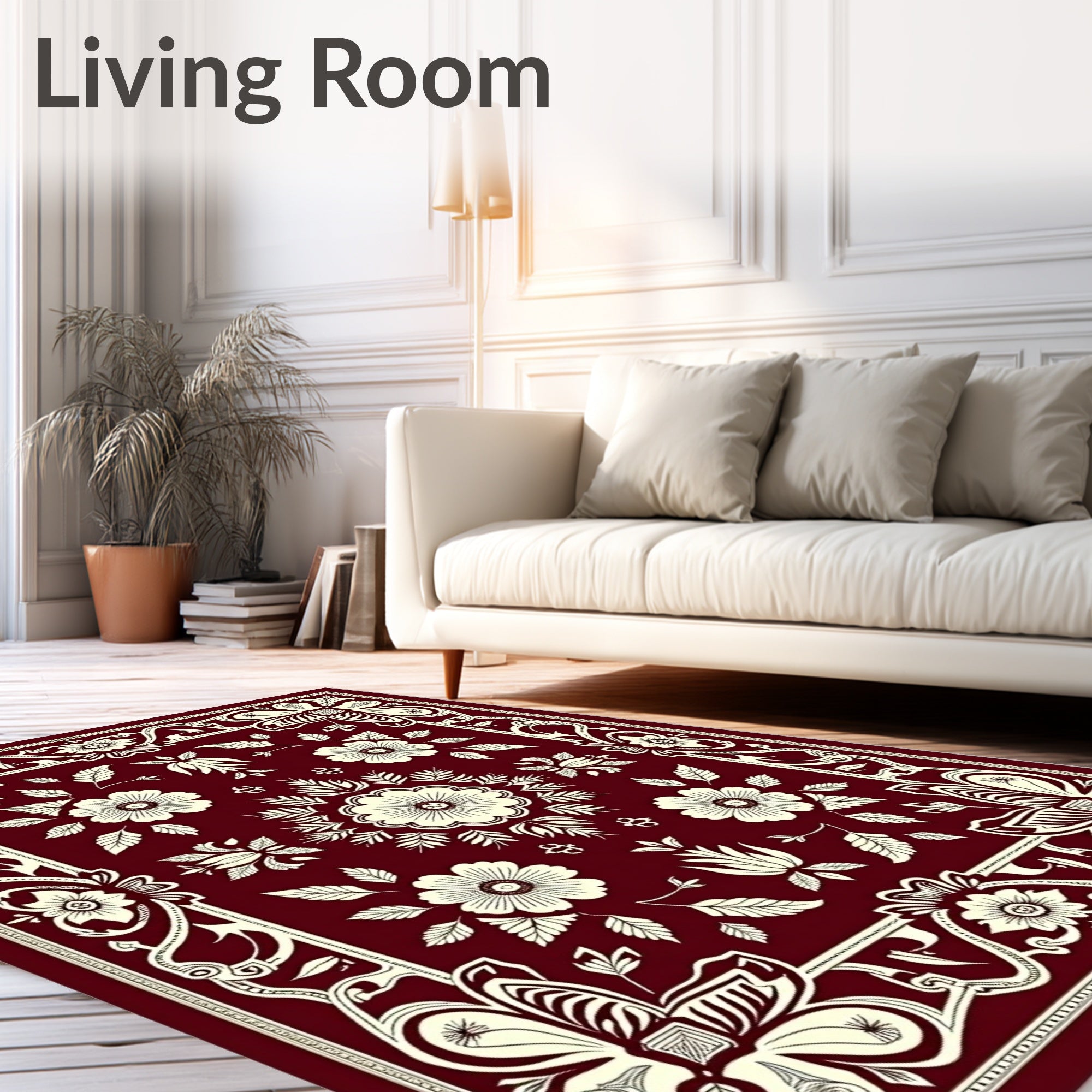 Rich Scarlet Cream Botanical Ornament Rug