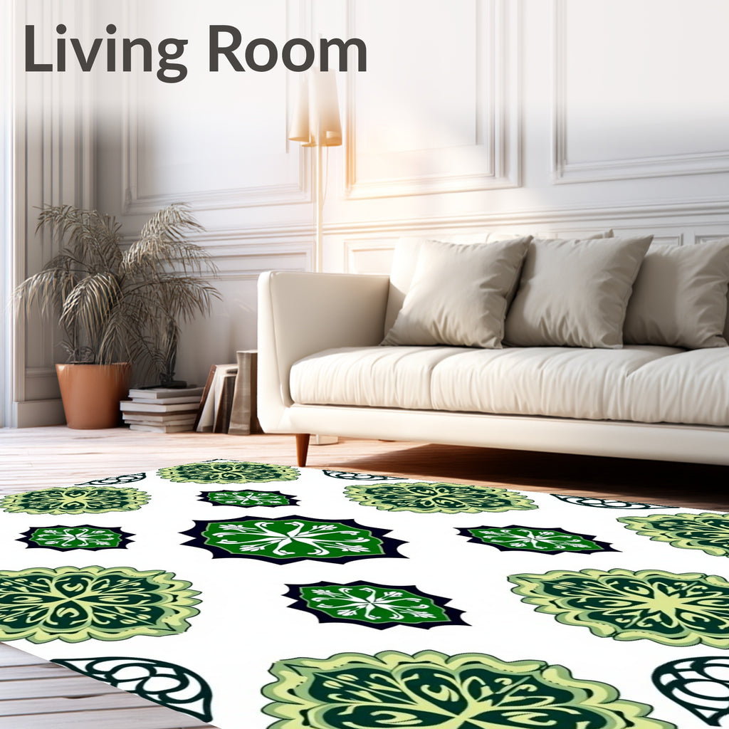 Emerald Green Ornate Floral Medallion Rug