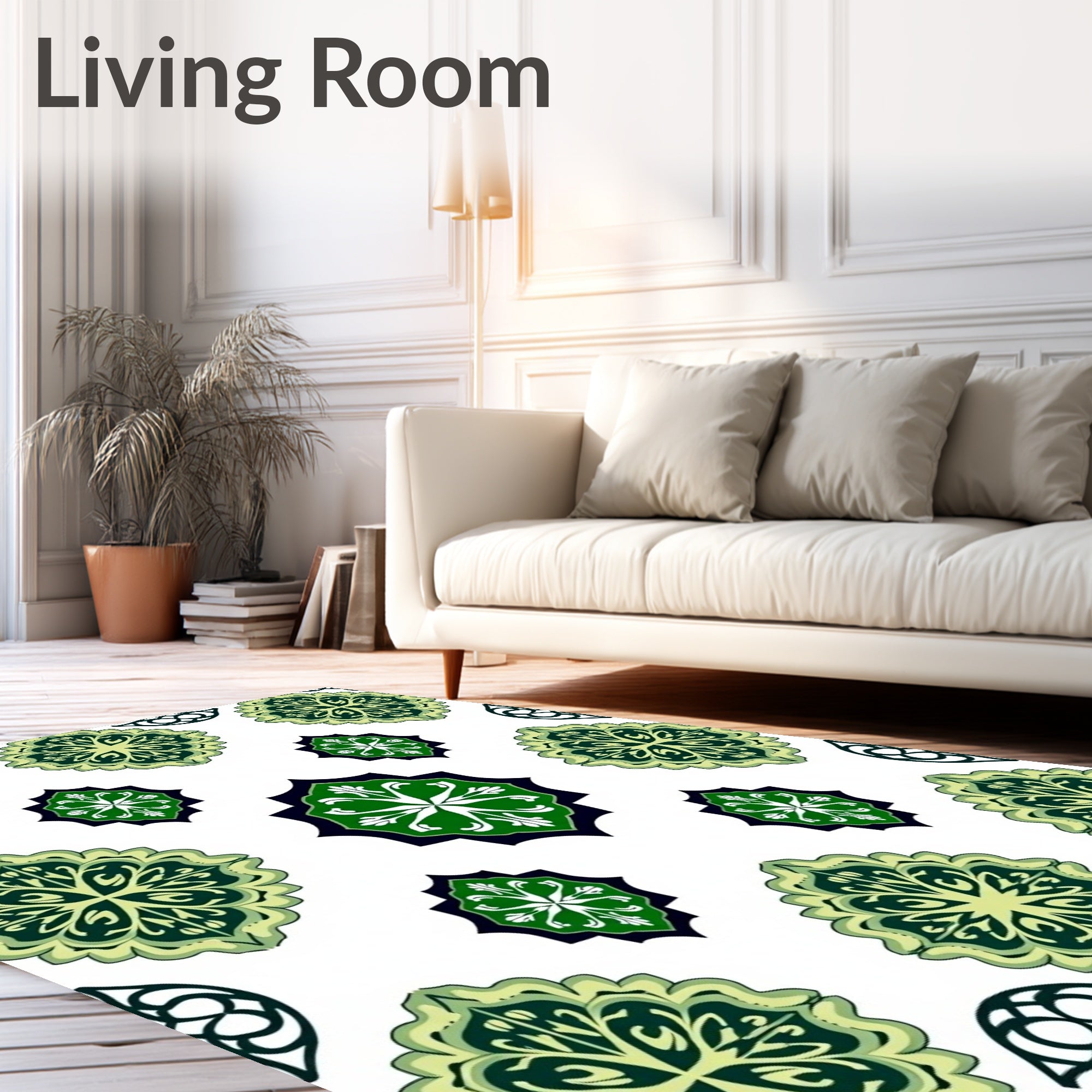 Emerald Green Ornate Floral Medallion Rug