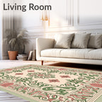 Floral Vine Medallion Coral Green Rug