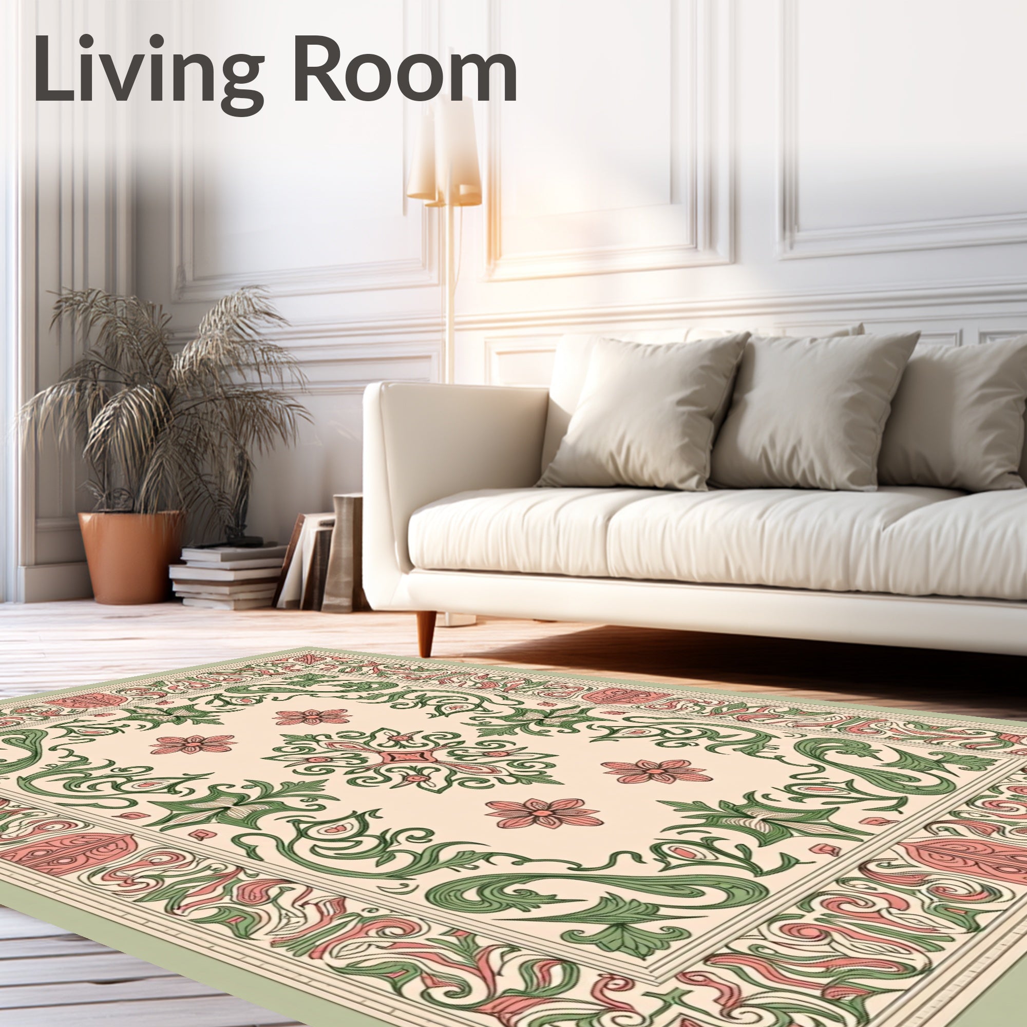 Floral Vine Medallion Coral Green Rug