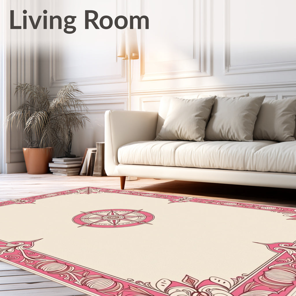 Pink Floral Compass Border Rug
