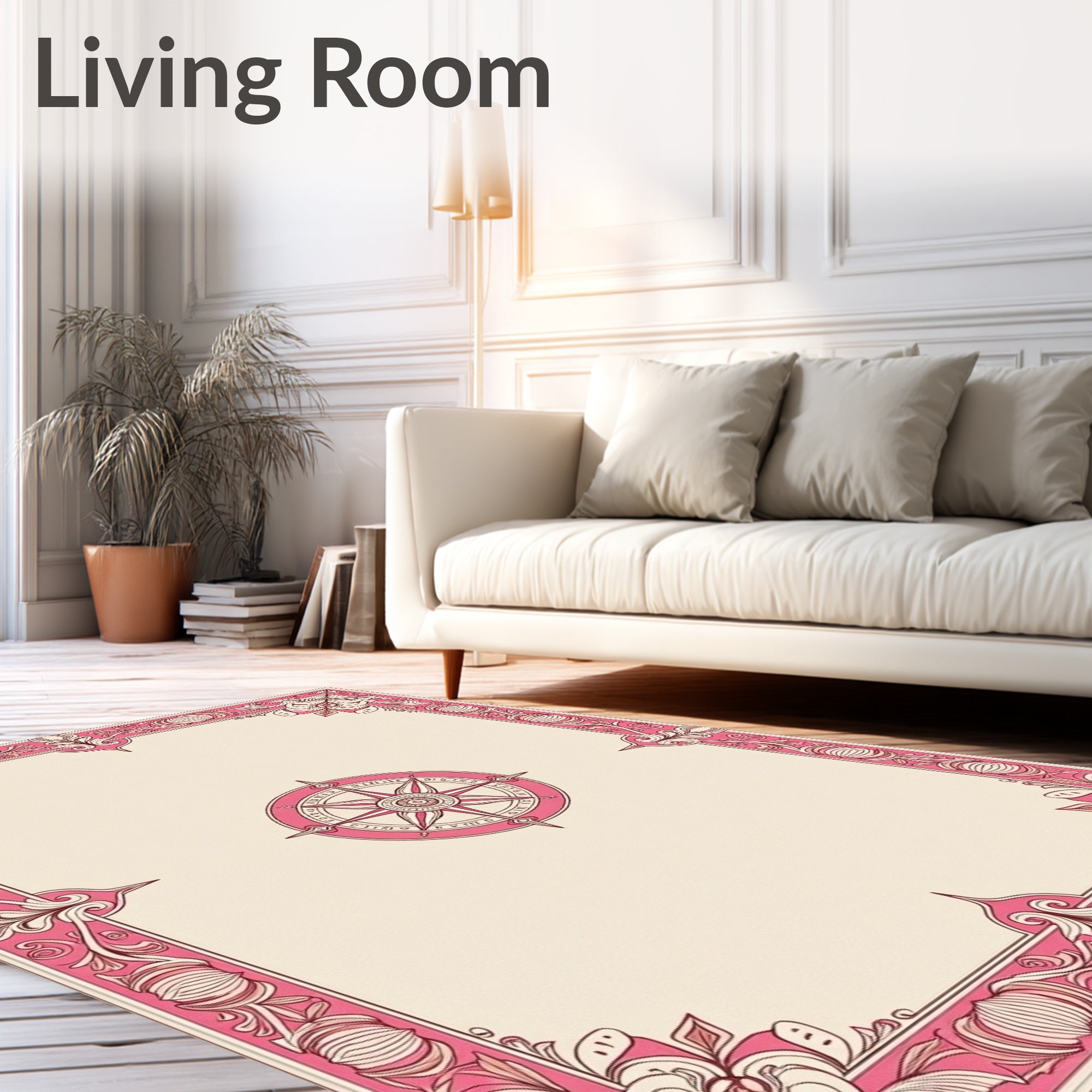 Pink Floral Compass Border Rug