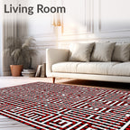 Bold Red White Squared Maze Rug