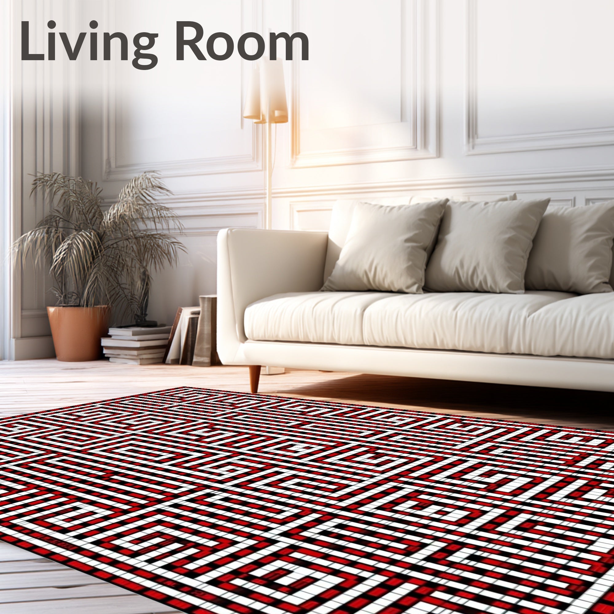 Bold Red White Squared Maze Rug