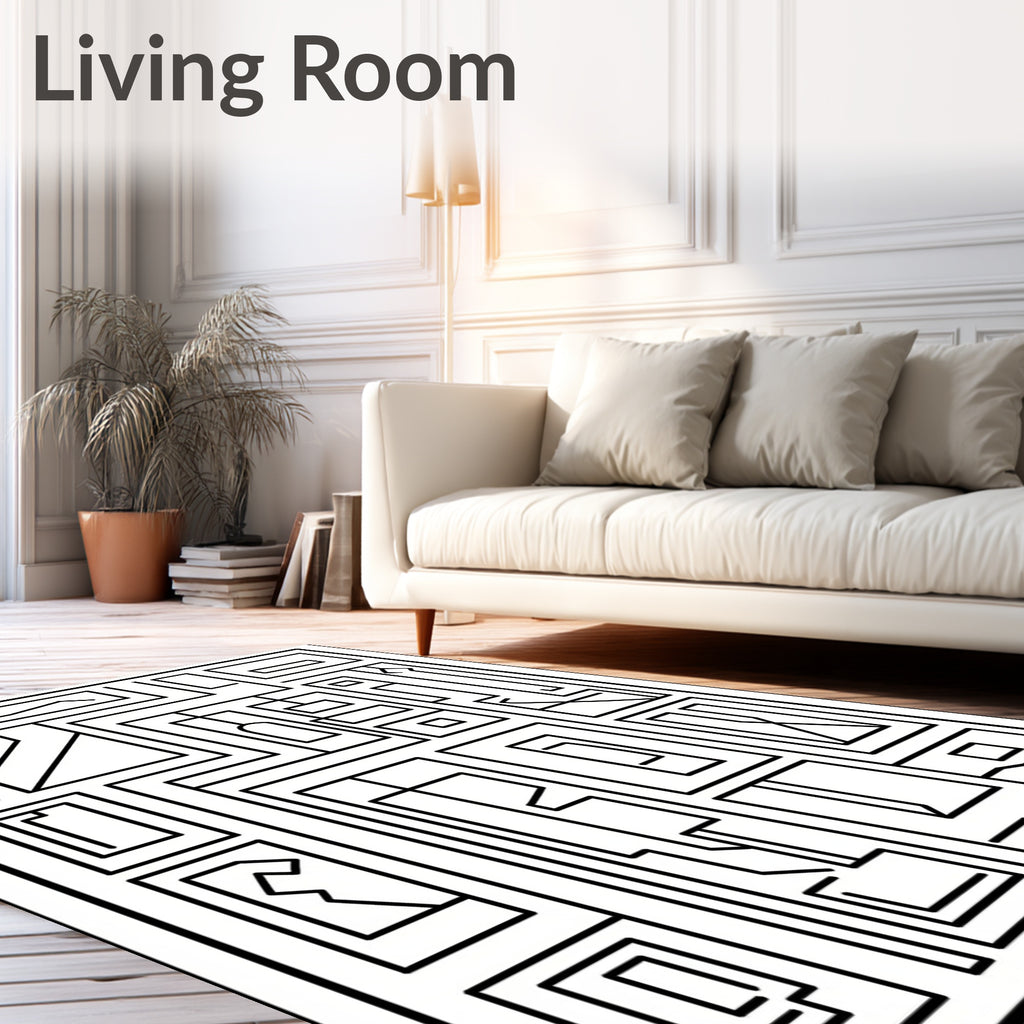Black and white abstract framed composition Rug