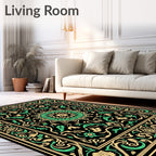 Elaborate Floral Mandala Black Emerald Rug