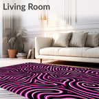 Vivid Black Pink Swirl Abstract Rug