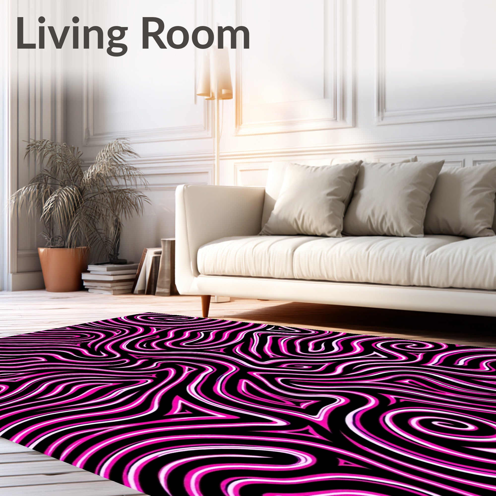 Vivid Black Pink Swirl Abstract Rug