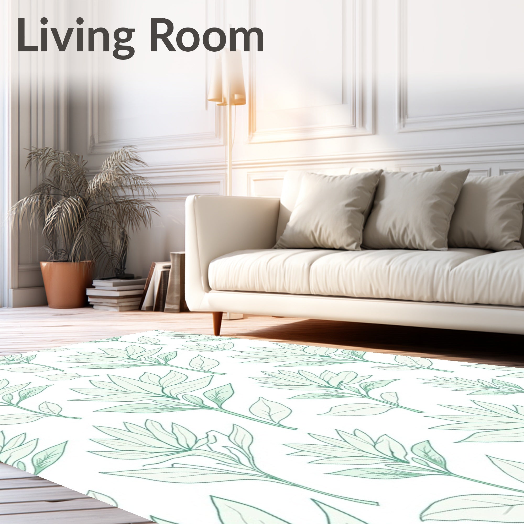 Mint Green Botanical Outline Harmony Rug