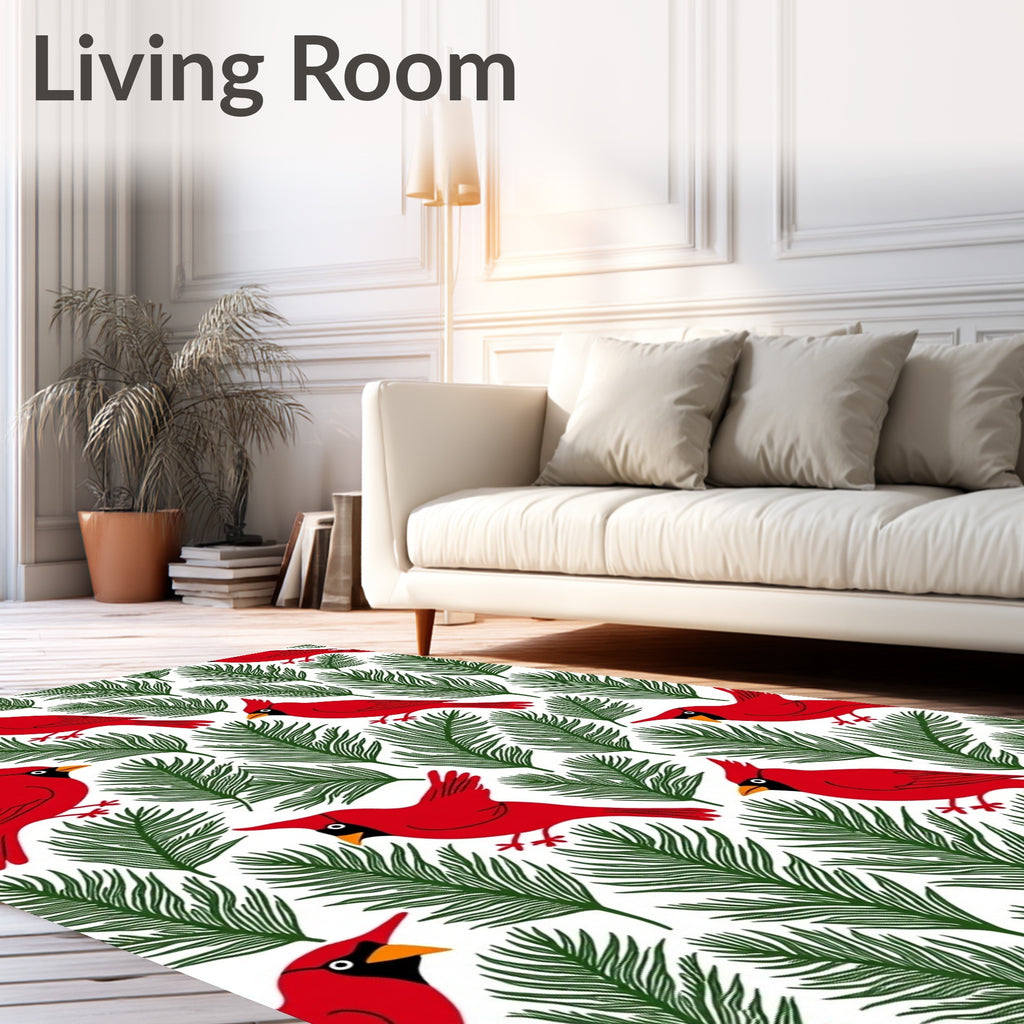 Red Cardinals and Green Pine Sprigs Rug