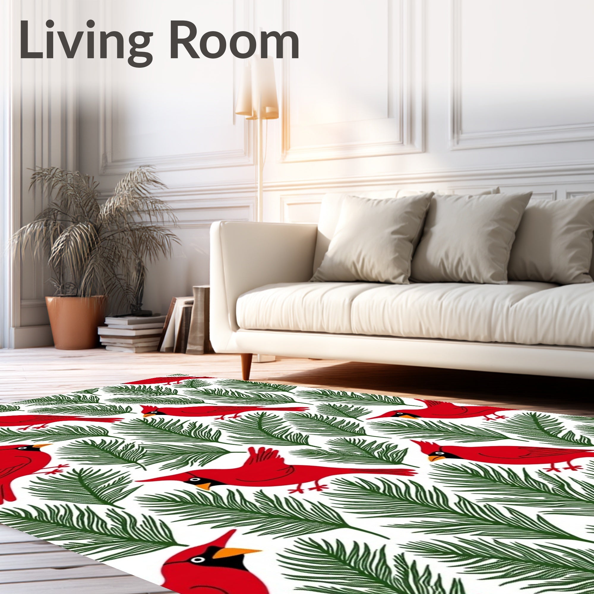 Red Cardinals and Green Pine Sprigs Rug