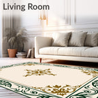 Olive Green Gold Scrollwork Centerpiece Rug