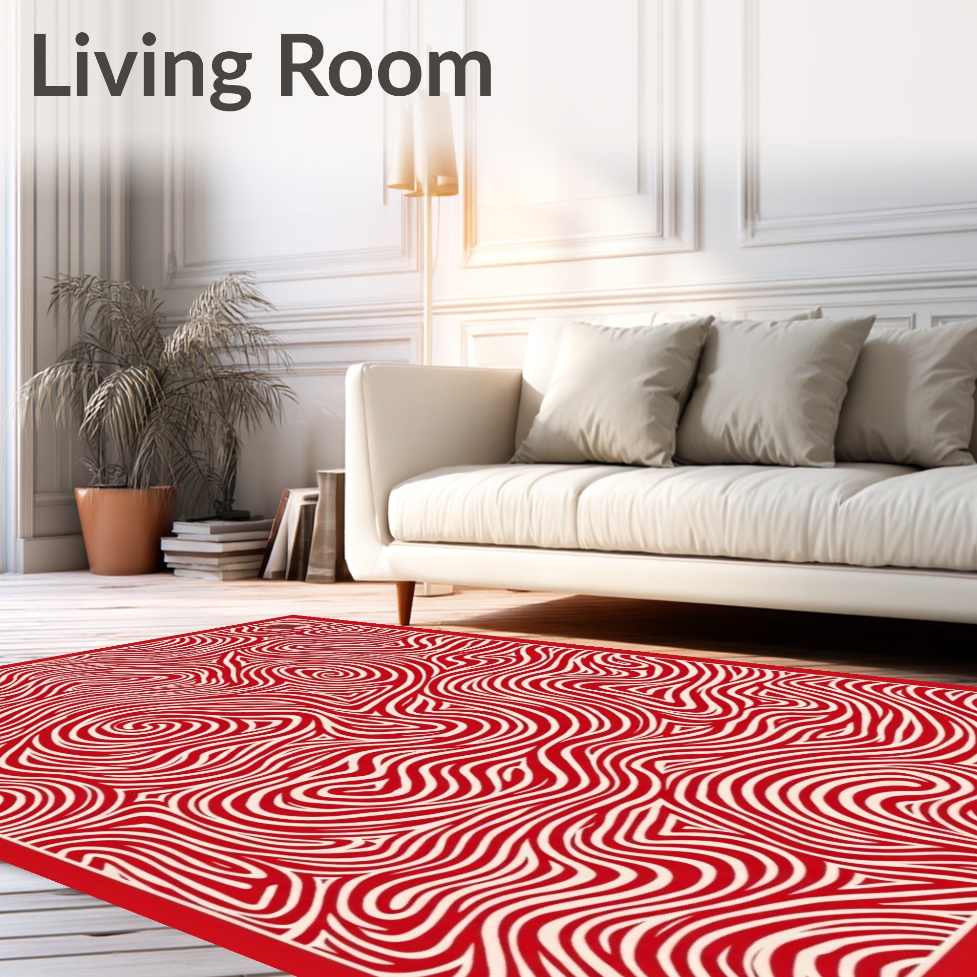 Crimson White Abstract Swirl Rug