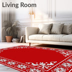 Crimson White Floral Scroll Border Rug