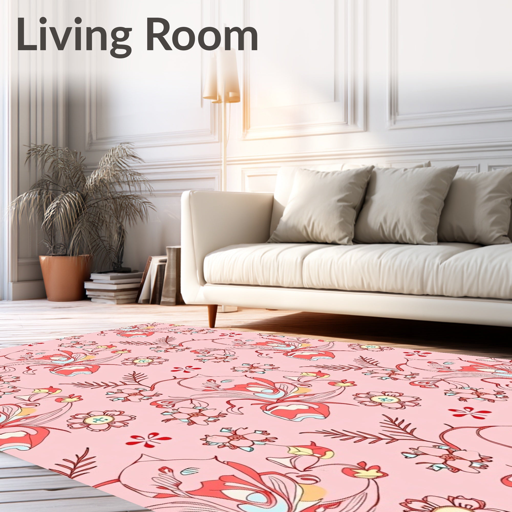 Pink Blush Floral Vine Whimsy Rug