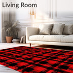 Bold Red Black Plaid Checkered Rug