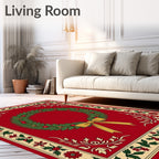 Red Wreath With Golden Bow border Rug