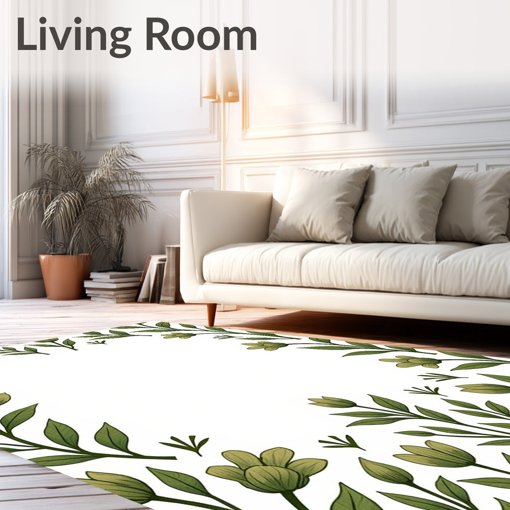 Green Floral Vine Border Rug