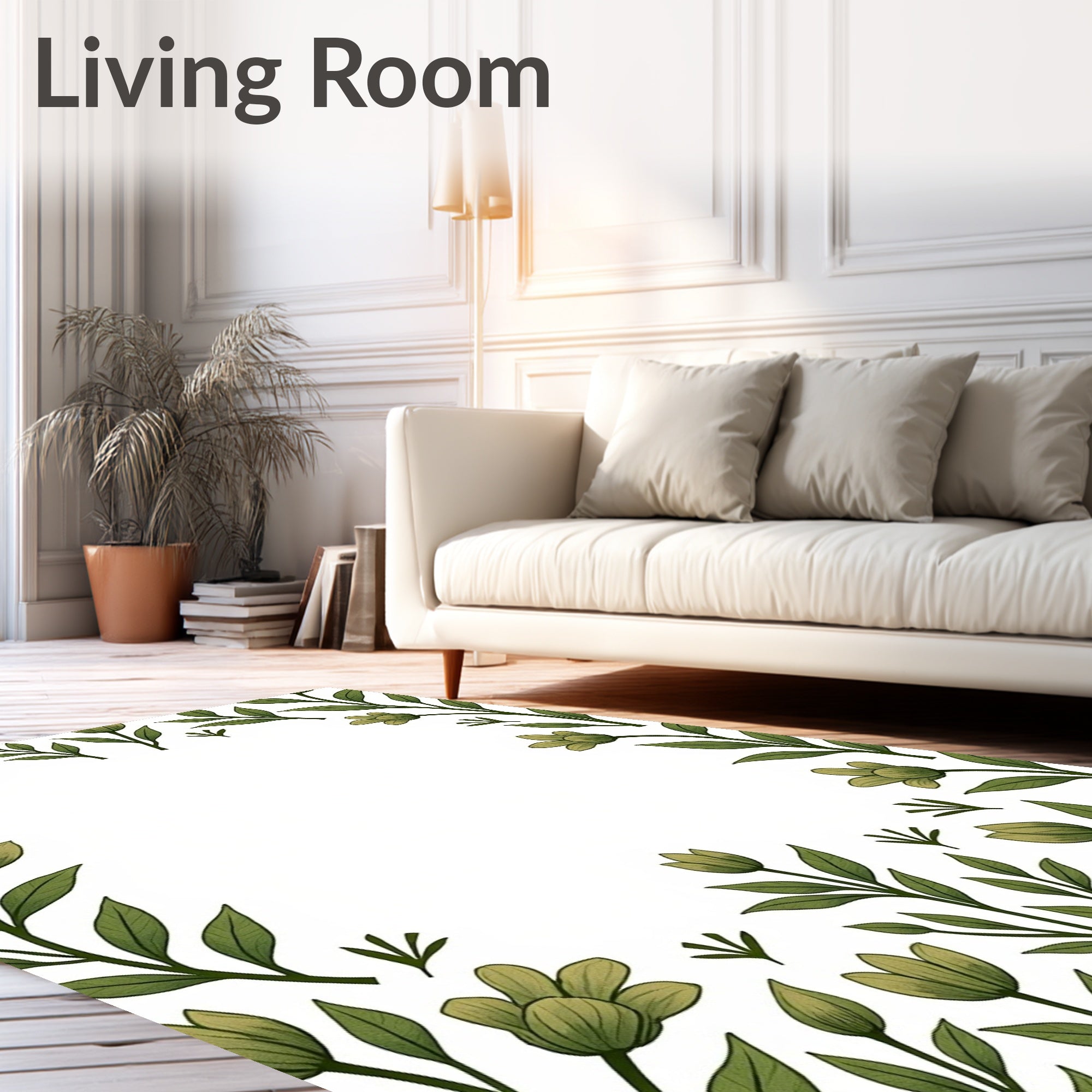 Green Floral Vine Border Rug