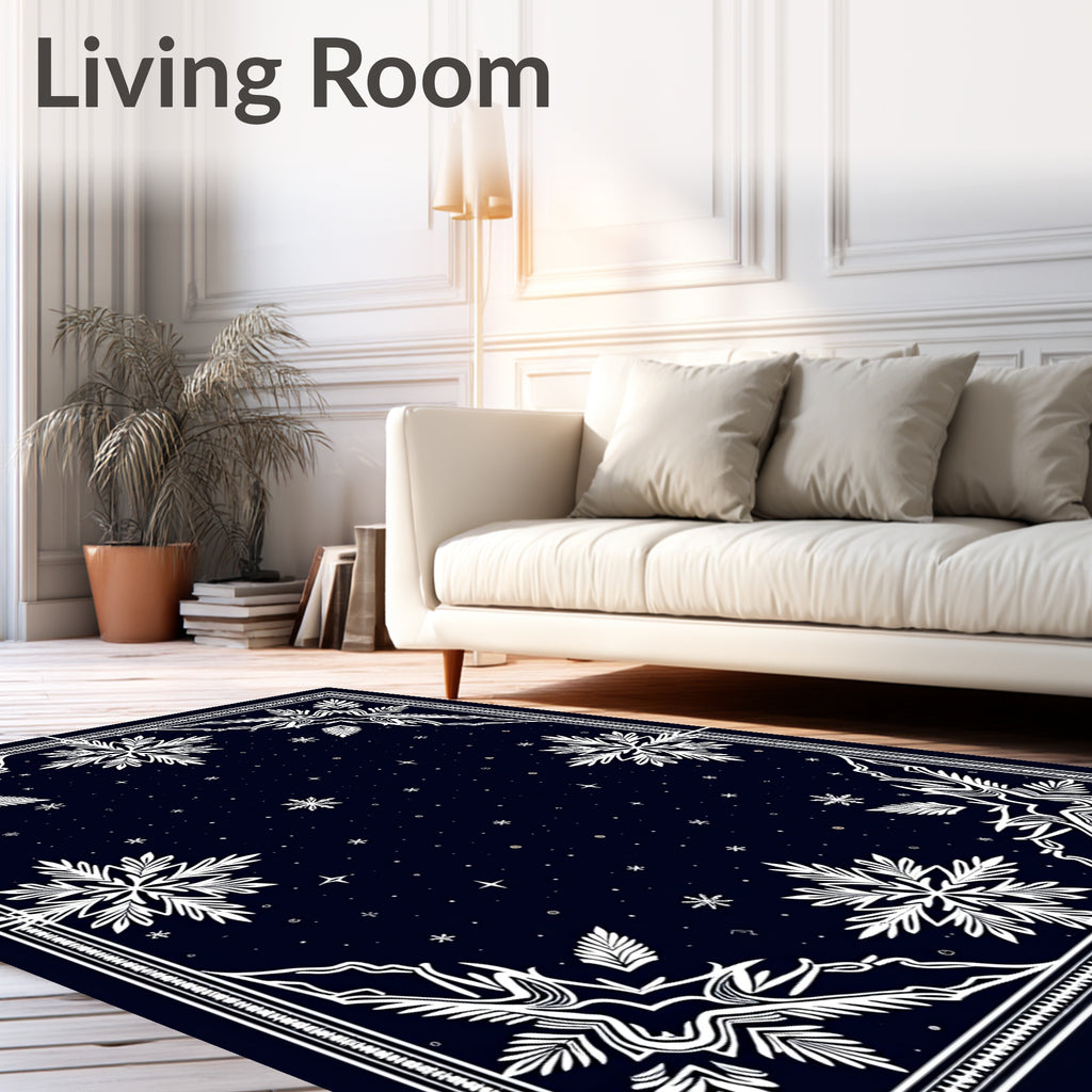 Deep Blue Snowflake Winter Night Rug