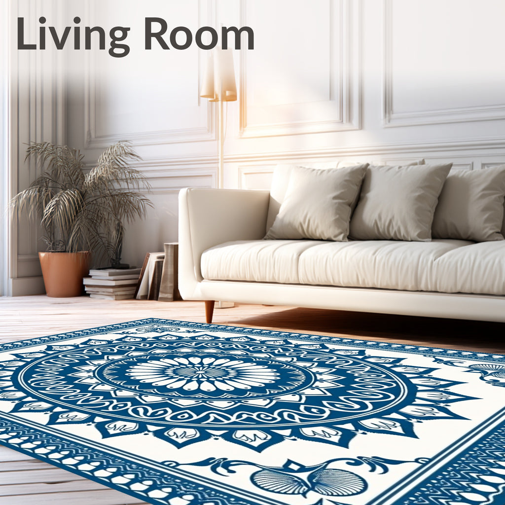 Deep Blue Intricate Medallion Rug
