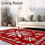 Crisp Red Snowflake Medallion Border Rug