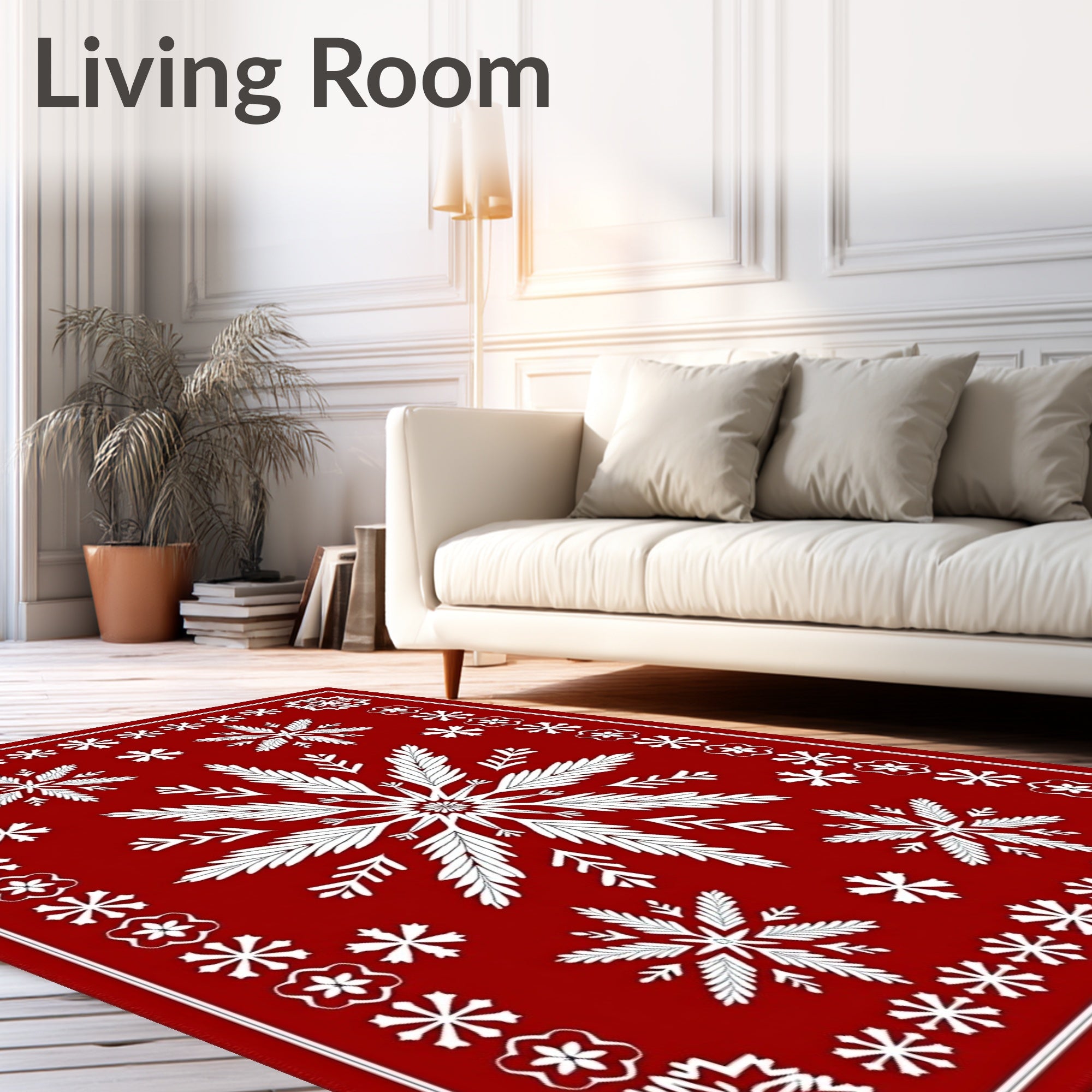 Crisp Red Snowflake Medallion Border Rug