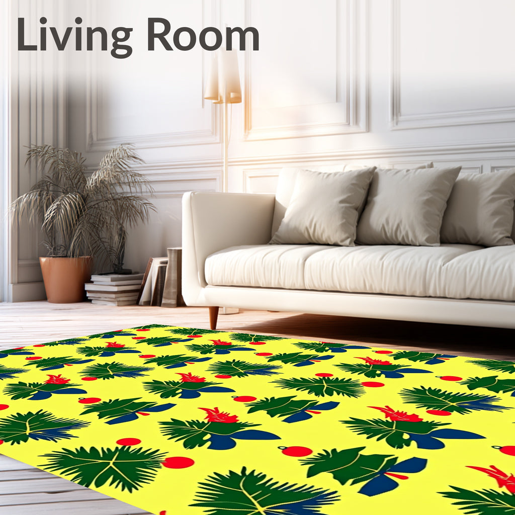 Festive Green Christmas Trees Red Accents Rug