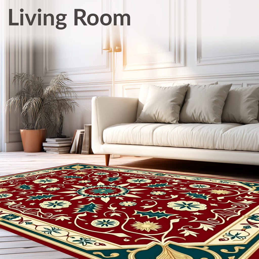 Crimson Teal Floral Medallion Rug