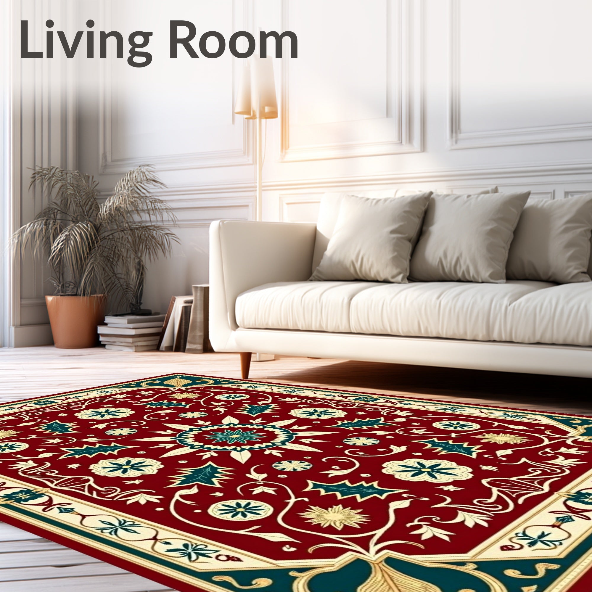 Crimson Teal Floral Medallion Rug