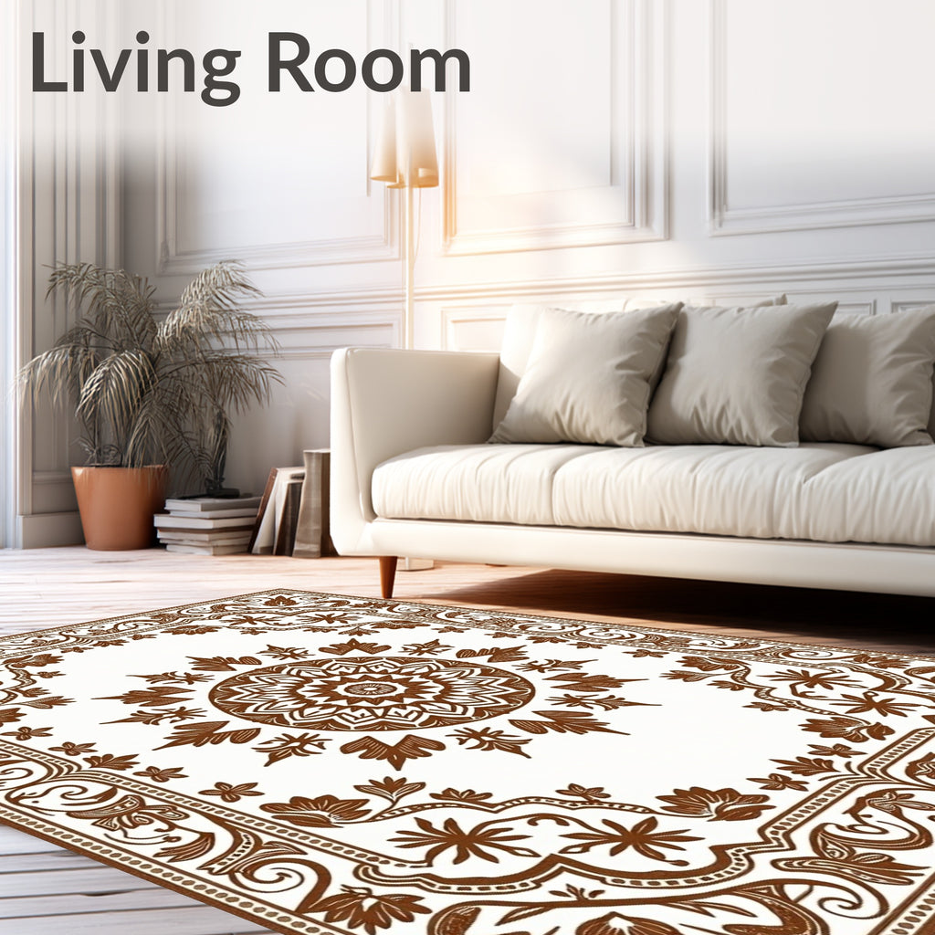 Brown Floral Medallion Border Rug