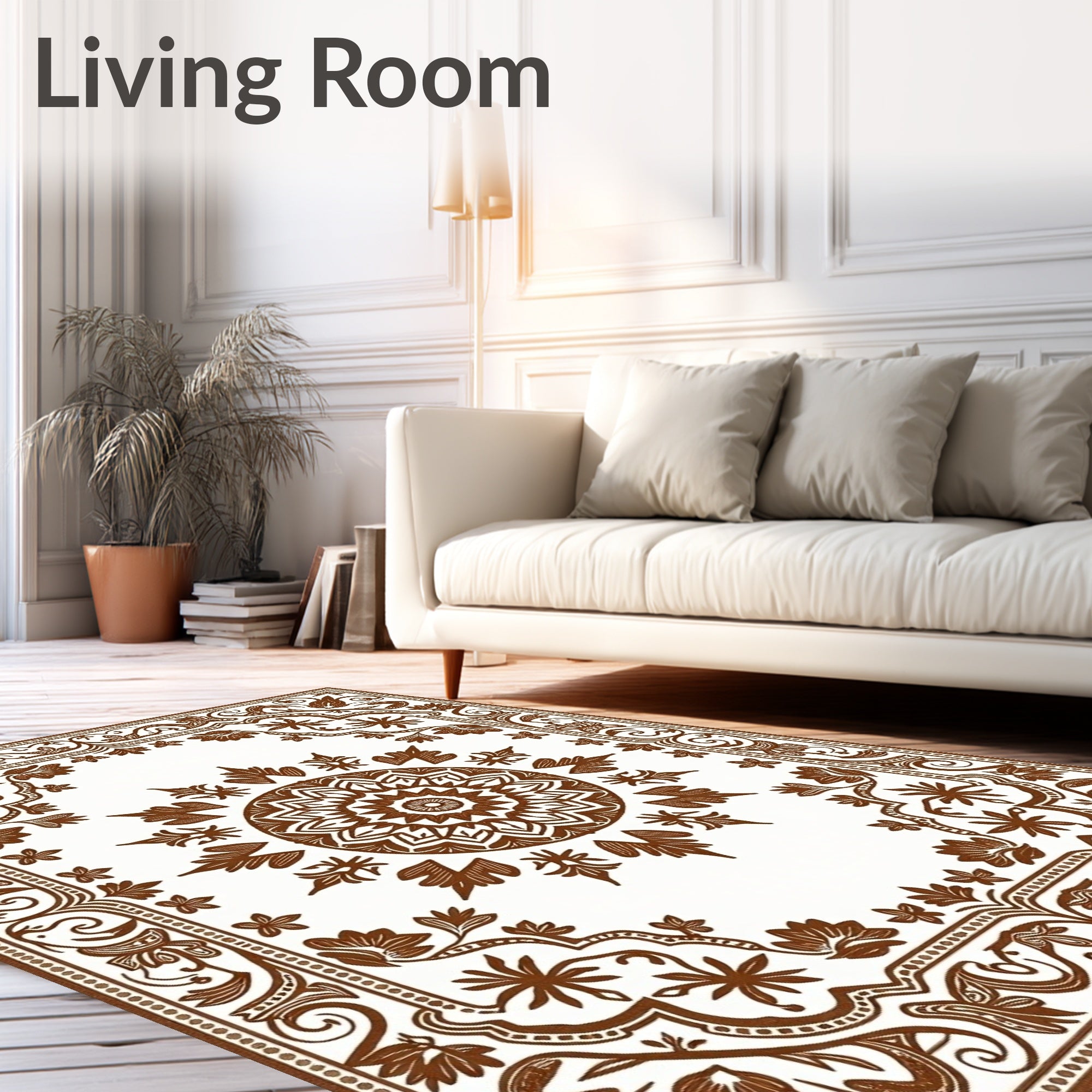 Brown Floral Medallion Border Rug