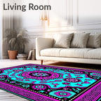 Vibrant Pink Turquoise Floral Medallion Frame Rug