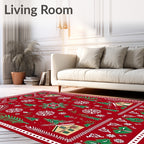 Red Festive Winter Village Snowflakes Rug