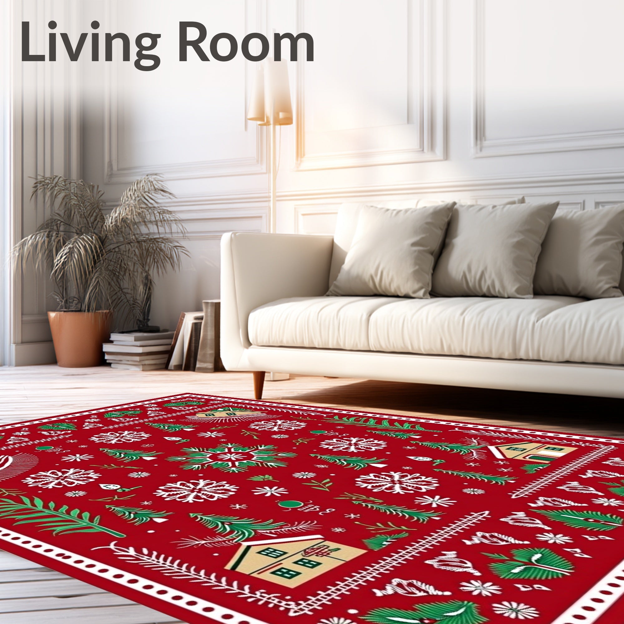 Red Festive Winter Village Snowflakes Rug