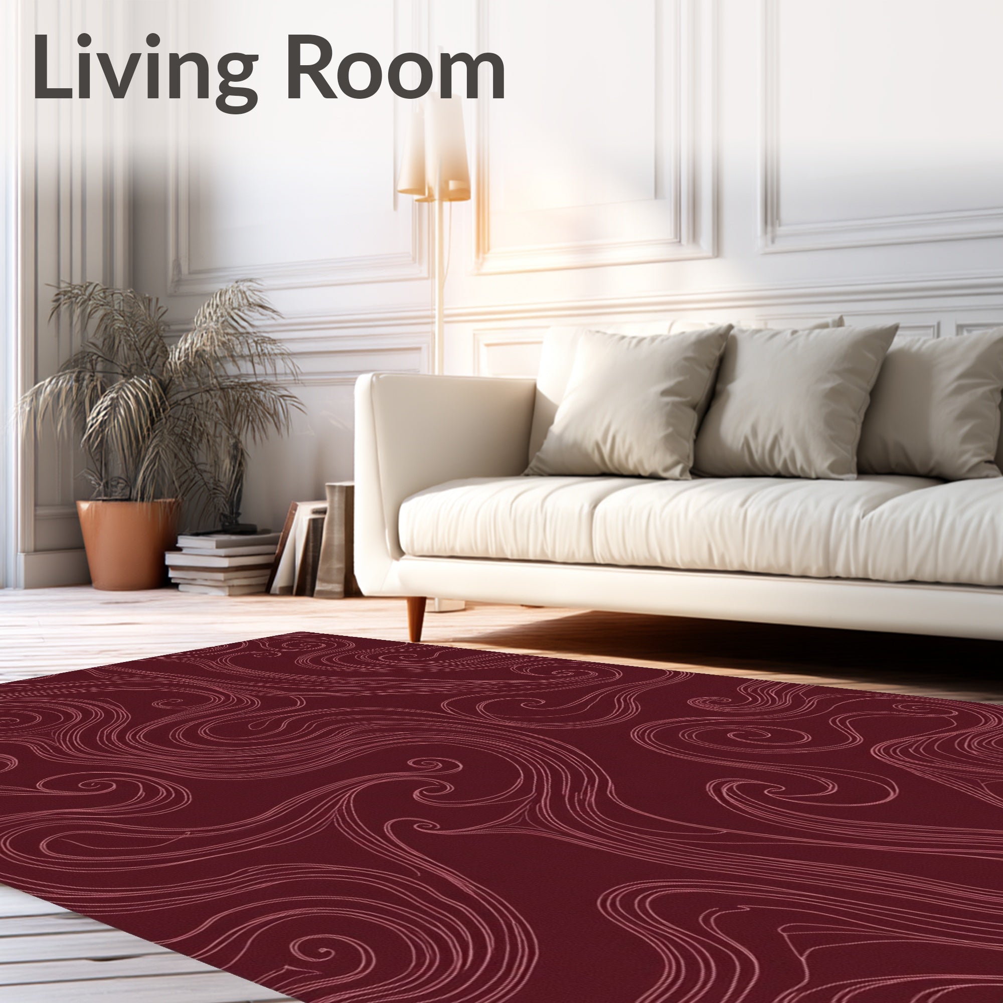 Deep Burgundy Swirl Abstract Rug