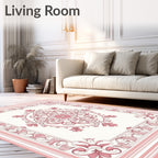 Delicate Pink Floral Medallion Framing Rug
